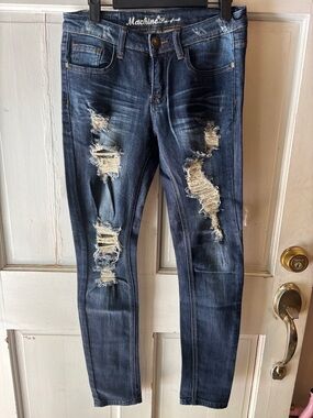 Machine Women's Skinny Ripped Jeans in Dark Blue